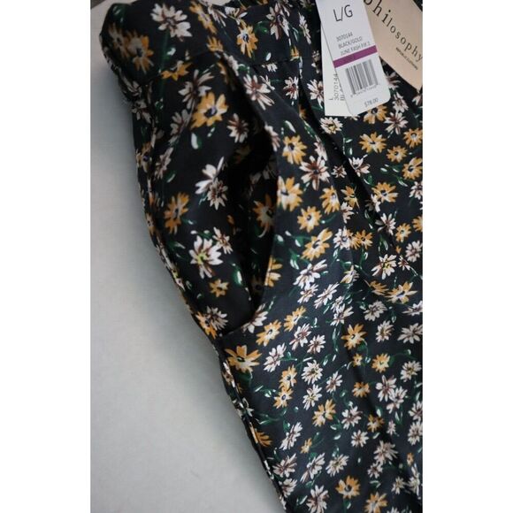Philosophy 3070144 Women's Sz Large Black/Gold Floral Wide Leg Pull-On Pants - Picture 5 of 11